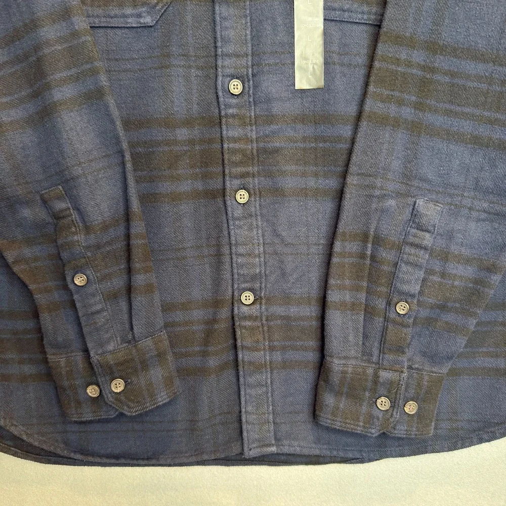 Banana Republic Heavyweight Flannel Shirt Mens Large Blue Black Standard Fit